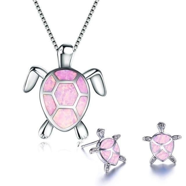 Elegant Silver Sea Turtle Jewelry Set - Necklace and Earrings from Marinella 