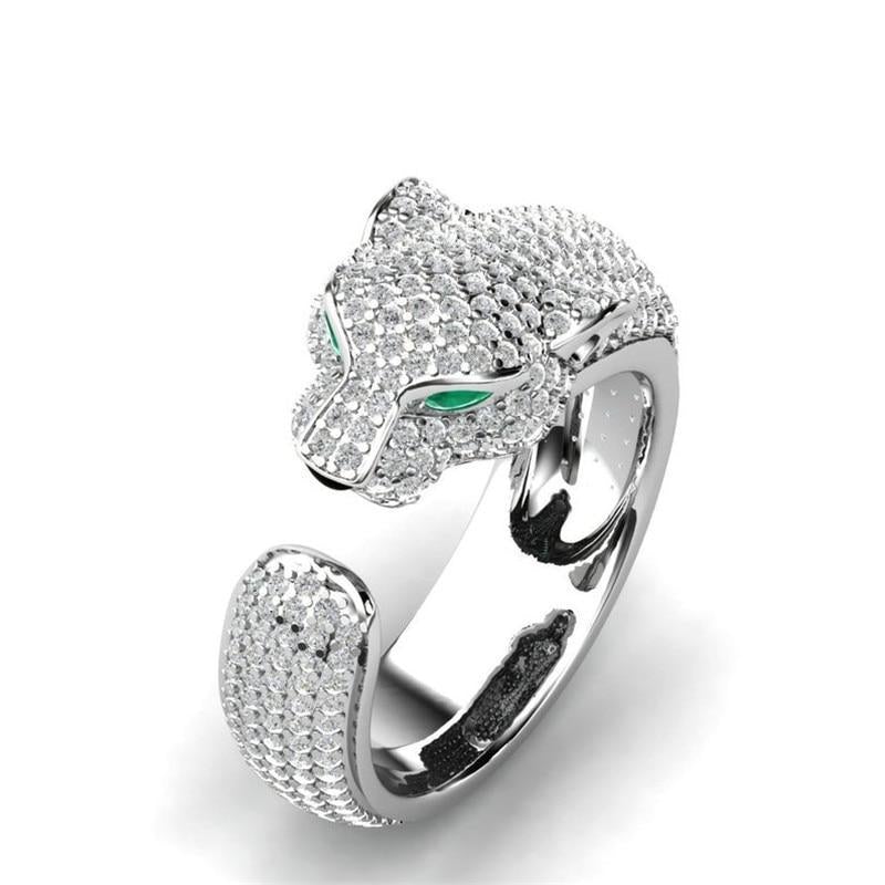 Elegant Adjustable Jaguar Ring™ in 18K Silver and Rose Gold with Brilliant Green Zirconia Eyes