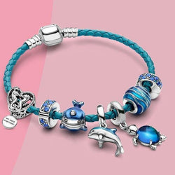 Södernsilver och läderarmband med berlocker - Ocean Breeze Stil av Julia
