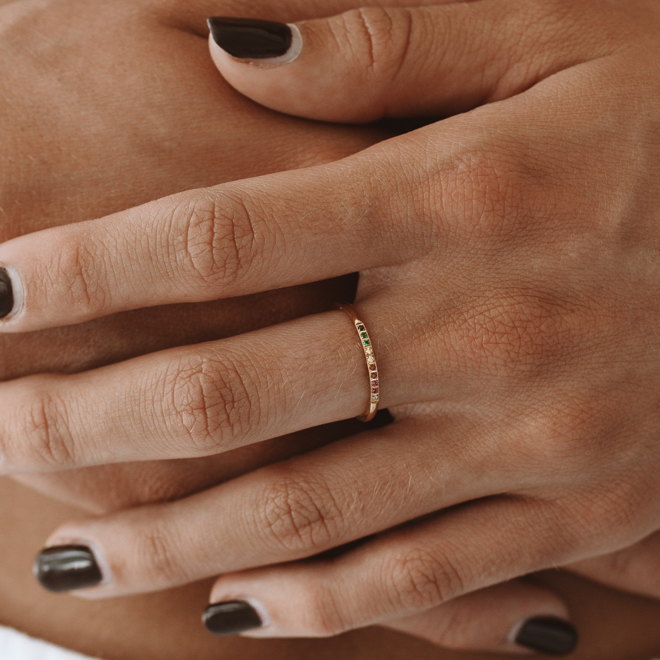 Stylish Gold Ring with Colorful Gemstones - Solene