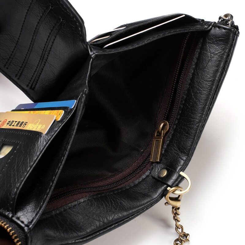VintageCraft - Large Leather Wallet with Chain