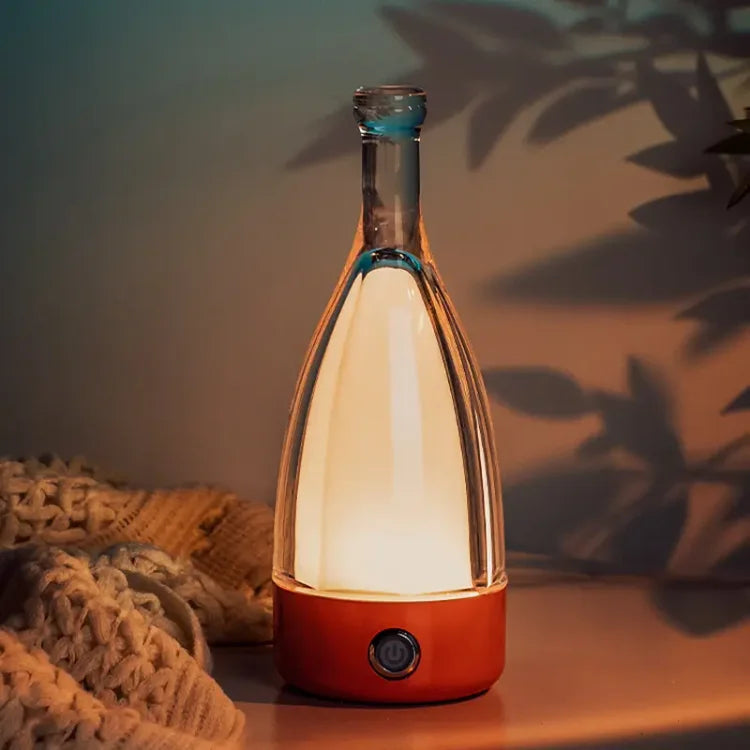 Stylish Wine Bottle Table Lamp - Rechargeable with Dimmable Lighting