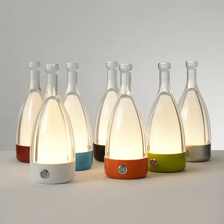 Stylish Wine Bottle Table Lamp - Rechargeable with Dimmable Lighting